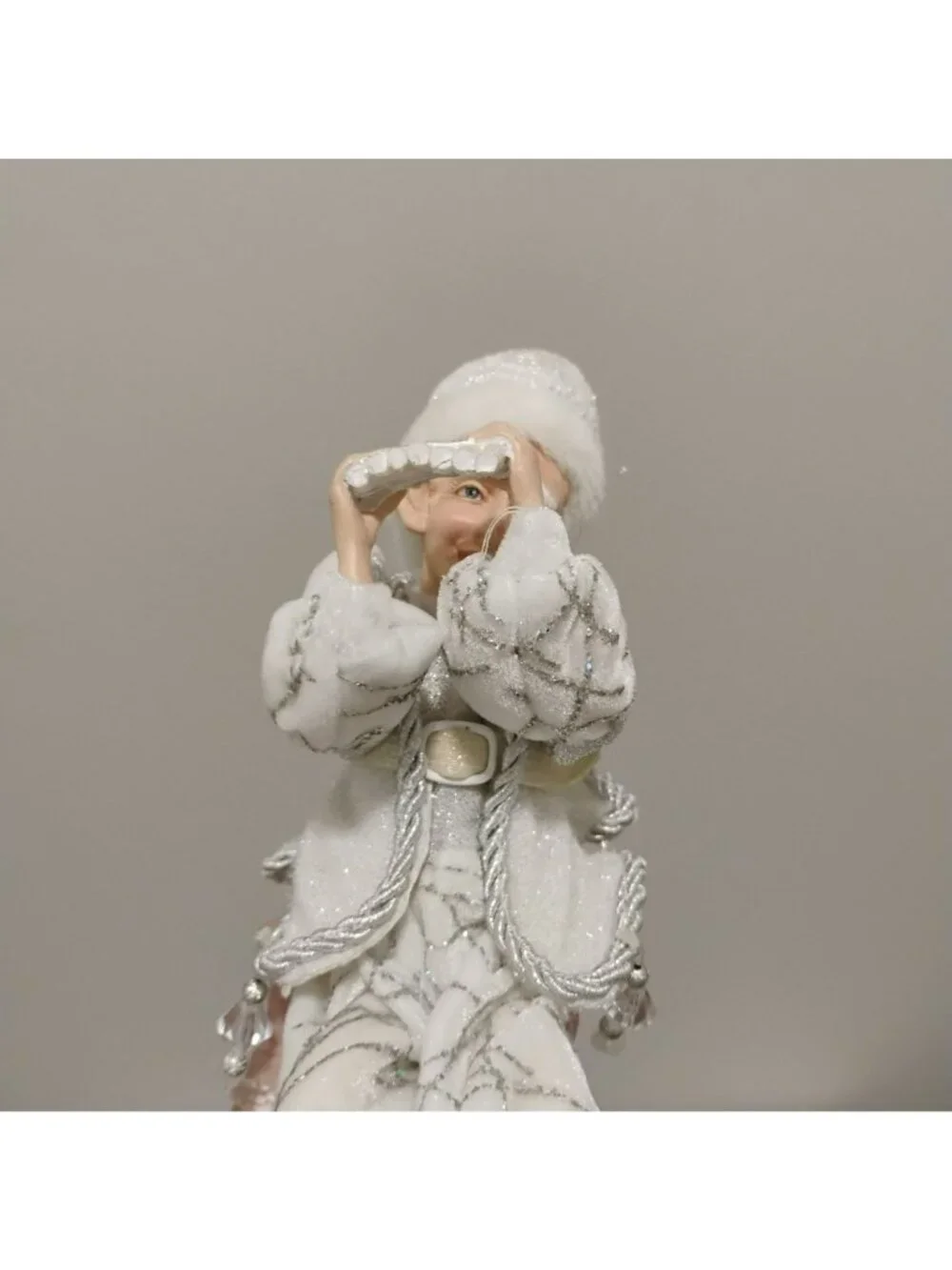 Vintage Posable Elf Figurine Silver White Crystal Jester Shelf Sitter Flute Play